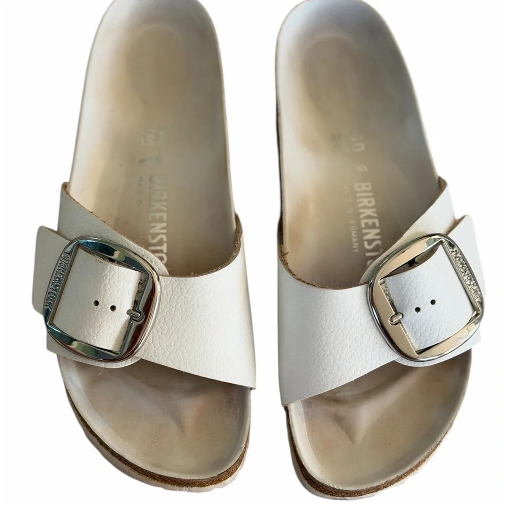 Birkenstock MADRID White Sandals with Metallic Buckle - Picture 9 of 10